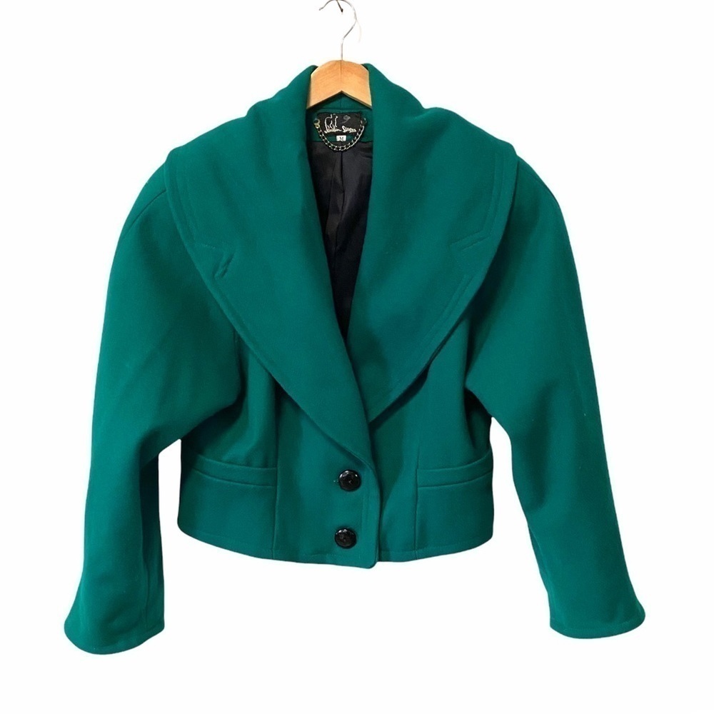 Vintage Wool Coat‎ Emerald Green Jacket Shawl Collar Opera Womens Medium